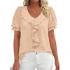imagePRETTYGARDEN Womens Summer Dressy Casual Blouses 2026 Short Sleeve V Neck Ruffle Business Work Tops Trendy Spring OutfitsLight Khaki