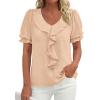 imagePRETTYGARDEN Womens Summer Dressy Casual Blouses 2026 Short Sleeve V Neck Ruffle Business Work Tops Trendy Spring OutfitsLight Khaki
