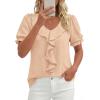 imagePRETTYGARDEN Womens Summer Dressy Casual Blouses 2026 Short Sleeve V Neck Ruffle Business Work Tops Trendy Spring OutfitsLight Khaki