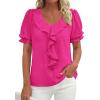 imagePRETTYGARDEN Womens Summer Dressy Casual Blouses 2026 Short Sleeve V Neck Ruffle Business Work Tops Trendy Spring OutfitsRose Red