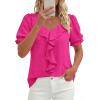 imagePRETTYGARDEN Womens Summer Dressy Casual Blouses 2026 Short Sleeve V Neck Ruffle Business Work Tops Trendy Spring OutfitsRose Red