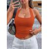 imagePRETTYGARDEN Womens Summer Halter Tank Tops 2026 Y2K Sleeveless Slim Fitted Backless Shirts Going Out Spring Workout ClothesBurnt Orange