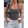 imagePRETTYGARDEN Womens Summer Halter Tank Tops 2026 Y2K Sleeveless Slim Fitted Backless Shirts Going Out Spring Workout ClothesDark Grey