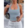 imagePRETTYGARDEN Womens Summer Halter Tank Tops 2026 Y2K Sleeveless Slim Fitted Backless Shirts Going Out Spring Workout ClothesLight Dusty Blue
