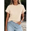 imagePRETTYGARDEN Womens Summer Tops 2026 Spring Casual Rolled Short Sleeve Basic Tees Crew Neck Work Shirts Fashion ClothingBeige