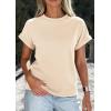 imagePRETTYGARDEN Womens Summer Tops 2026 Spring Casual Rolled Short Sleeve Basic Tees Crew Neck Work Shirts Fashion ClothingBeige