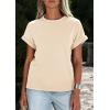 imagePRETTYGARDEN Womens Summer Tops 2026 Spring Casual Rolled Short Sleeve Basic Tees Crew Neck Work Shirts Fashion ClothingBeige