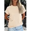 imagePRETTYGARDEN Womens Summer Tops 2026 Spring Casual Rolled Short Sleeve Basic Tees Crew Neck Work Shirts Fashion ClothingBeige