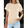 imagePRETTYGARDEN Womens Summer Tops 2026 Spring Casual Rolled Short Sleeve Basic Tees Crew Neck Work Shirts Fashion ClothingBeige