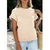 imagePRETTYGARDEN Womens Summer Tops 2026 Spring Casual Rolled Short Sleeve Basic Tees Crew Neck Work Shirts Fashion ClothingBeige