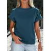 imagePRETTYGARDEN Womens Summer Tops 2026 Spring Casual Rolled Short Sleeve Basic Tees Crew Neck Work Shirts Fashion ClothingDark Blue
