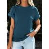 imagePRETTYGARDEN Womens Summer Tops 2026 Spring Casual Rolled Short Sleeve Basic Tees Crew Neck Work Shirts Fashion ClothingDark Blue