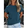 imagePRETTYGARDEN Womens Summer Tops 2026 Spring Casual Rolled Short Sleeve Basic Tees Crew Neck Work Shirts Fashion ClothingDark Blue