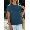 imagePRETTYGARDEN Womens Summer Tops 2026 Spring Casual Rolled Short Sleeve Basic Tees Crew Neck Work Shirts Fashion ClothingDark Blue