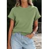 imagePRETTYGARDEN Womens Summer Tops 2026 Spring Casual Rolled Short Sleeve Basic Tees Crew Neck Work Shirts Fashion ClothingGrey Green