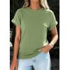 imagePRETTYGARDEN Womens Summer Tops 2026 Spring Casual Rolled Short Sleeve Basic Tees Crew Neck Work Shirts Fashion ClothingGrey Green