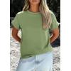 imagePRETTYGARDEN Womens Summer Tops 2026 Spring Casual Rolled Short Sleeve Basic Tees Crew Neck Work Shirts Fashion ClothingGrey Green