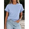 imagePRETTYGARDEN Womens Summer Tops 2026 Spring Casual Rolled Short Sleeve Basic Tees Crew Neck Work Shirts Fashion ClothingLight Blue