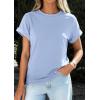 imagePRETTYGARDEN Womens Summer Tops 2026 Spring Casual Rolled Short Sleeve Basic Tees Crew Neck Work Shirts Fashion ClothingLight Blue