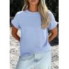 imagePRETTYGARDEN Womens Summer Tops 2026 Spring Casual Rolled Short Sleeve Basic Tees Crew Neck Work Shirts Fashion ClothingLight Blue