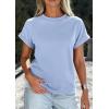 imagePRETTYGARDEN Womens Summer Tops 2026 Spring Casual Rolled Short Sleeve Basic Tees Crew Neck Work Shirts Fashion ClothingLight Blue