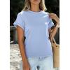 imagePRETTYGARDEN Womens Summer Tops 2026 Spring Casual Rolled Short Sleeve Basic Tees Crew Neck Work Shirts Fashion ClothingLight Blue