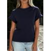 imagePRETTYGARDEN Womens Summer Tops 2026 Spring Casual Rolled Short Sleeve Basic Tees Crew Neck Work Shirts Fashion ClothingNavy Blue