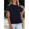 imagePRETTYGARDEN Womens Summer Tops 2026 Spring Casual Rolled Short Sleeve Basic Tees Crew Neck Work Shirts Fashion ClothingNavy Blue