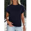 imagePRETTYGARDEN Womens Summer Tops 2026 Spring Casual Rolled Short Sleeve Basic Tees Crew Neck Work Shirts Fashion ClothingNavy Blue