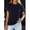 imagePRETTYGARDEN Womens Summer Tops 2026 Spring Casual Rolled Short Sleeve Basic Tees Crew Neck Work Shirts Fashion ClothingNavy Blue