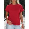 imagePRETTYGARDEN Womens Summer Tops 2026 Spring Casual Rolled Short Sleeve Basic Tees Crew Neck Work Shirts Fashion ClothingRed