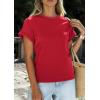imagePRETTYGARDEN Womens Summer Tops 2026 Spring Casual Rolled Short Sleeve Basic Tees Crew Neck Work Shirts Fashion ClothingRed