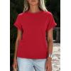 imagePRETTYGARDEN Womens Summer Tops 2026 Spring Casual Rolled Short Sleeve Basic Tees Crew Neck Work Shirts Fashion ClothingRed
