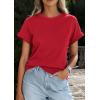 imagePRETTYGARDEN Womens Summer Tops 2026 Spring Casual Rolled Short Sleeve Basic Tees Crew Neck Work Shirts Fashion ClothingRed