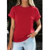imagePRETTYGARDEN Womens Summer Tops 2026 Spring Casual Rolled Short Sleeve Basic Tees Crew Neck Work Shirts Fashion ClothingRed