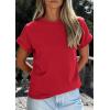 imagePRETTYGARDEN Womens Summer Tops 2026 Spring Casual Rolled Short Sleeve Basic Tees Crew Neck Work Shirts Fashion ClothingRed