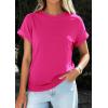 imagePRETTYGARDEN Womens Summer Tops 2026 Spring Casual Rolled Short Sleeve Basic Tees Crew Neck Work Shirts Fashion ClothingRose Red