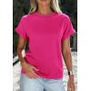 imagePRETTYGARDEN Womens Summer Tops 2026 Spring Casual Rolled Short Sleeve Basic Tees Crew Neck Work Shirts Fashion ClothingRose Red