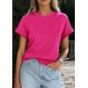 imagePRETTYGARDEN Womens Summer Tops 2026 Spring Casual Rolled Short Sleeve Basic Tees Crew Neck Work Shirts Fashion ClothingRose Red