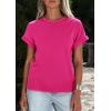 imagePRETTYGARDEN Womens Summer Tops 2026 Spring Casual Rolled Short Sleeve Basic Tees Crew Neck Work Shirts Fashion ClothingRose Red