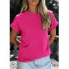 imagePRETTYGARDEN Womens Summer Tops 2026 Spring Casual Rolled Short Sleeve Basic Tees Crew Neck Work Shirts Fashion ClothingRose Red