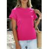 imagePRETTYGARDEN Womens Summer Tops 2026 Spring Casual Rolled Short Sleeve Basic Tees Crew Neck Work Shirts Fashion ClothingRose Red