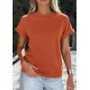 imagePRETTYGARDEN Womens Summer Tops 2026 Spring Casual Rolled Short Sleeve Basic Tees Crew Neck Work Shirts Fashion ClothingRust Red