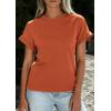 imagePRETTYGARDEN Womens Summer Tops 2026 Spring Casual Rolled Short Sleeve Basic Tees Crew Neck Work Shirts Fashion ClothingRust Red