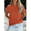imagePRETTYGARDEN Womens Summer Tops 2026 Spring Casual Rolled Short Sleeve Basic Tees Crew Neck Work Shirts Fashion ClothingRust Red