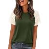 imagePRETTYGARDEN Womens Summer Tops Casual 2026 Lace Raglan Short Sleeve T Shirts Basic Tees Spring Fashion Blouse ClothesArmy Green