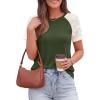 imagePRETTYGARDEN Womens Summer Tops Casual 2026 Lace Raglan Short Sleeve T Shirts Basic Tees Spring Fashion Blouse ClothesArmy Green