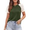 imagePRETTYGARDEN Womens Summer Tops Casual 2026 Lace Raglan Short Sleeve T Shirts Basic Tees Spring Fashion Blouse ClothesArmy Green