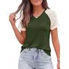 imagePRETTYGARDEN Womens Summer Tops Casual 2026 Lace Raglan Short Sleeve T Shirts Basic Tees Spring Fashion Blouse ClothesArmy Green