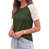 imagePRETTYGARDEN Womens Summer Tops Casual 2026 Lace Raglan Short Sleeve T Shirts Basic Tees Spring Fashion Blouse ClothesArmy Green